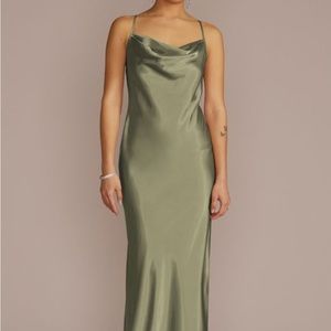 David’s Bridal Galina Signature GS290113 Cowl Neck Bridesmaid Dress Eucalyptus